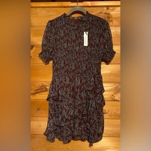 NWT OLIVACEOUS SHORT SLEEVE SMOCKED RUFFLE MINI DRESS SIZE MEDIUM